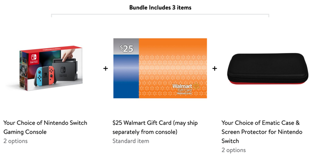 Nintendo Switch + $25 Walmart Gift Card + Case/Screen Protector Bundle | $299 | Walmart